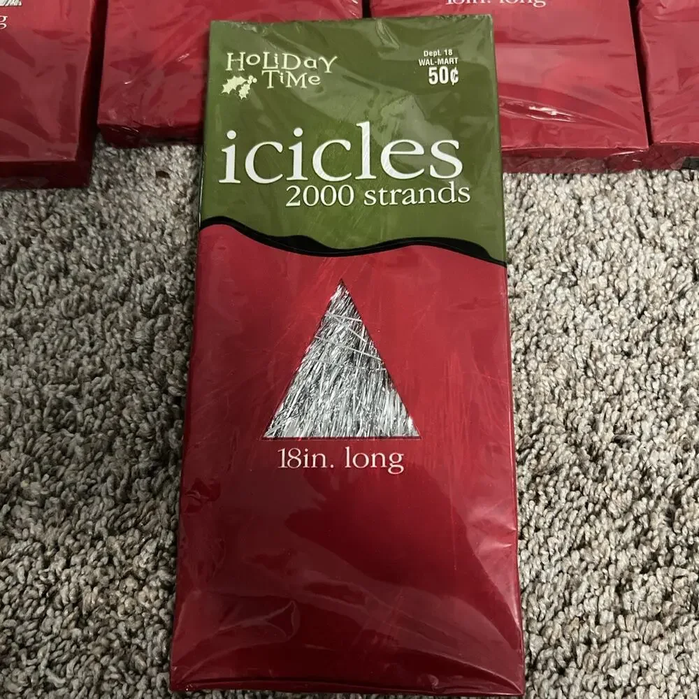 Lot of 9 Vintage Holiday Time Silver Icicles Tinsel 18,000 Strands Walmart NOS